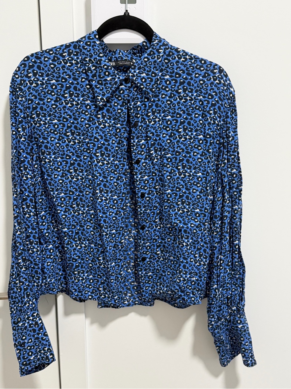 Zara Blue Leopard-Print Button Down Shirt